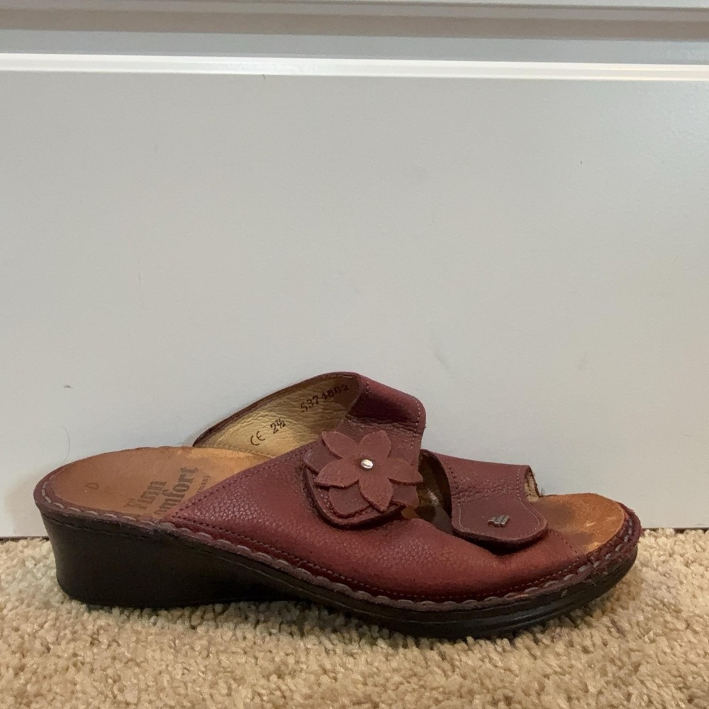 Finn Comfort Sandals Shoes Womens Size 5 Red Leather Slide Flower Wedge Comfort